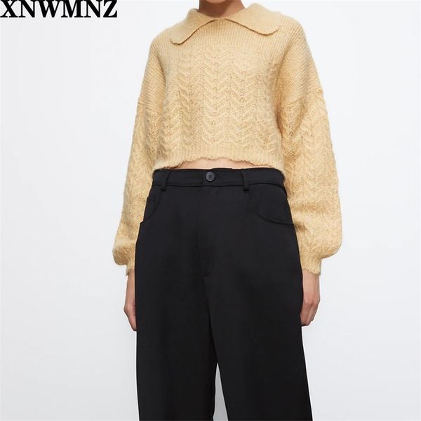 

fashion women autumn wool blend sweater ladies retro collared sweater with long sleeves asymmetric hem jumper chic 210520, White;black