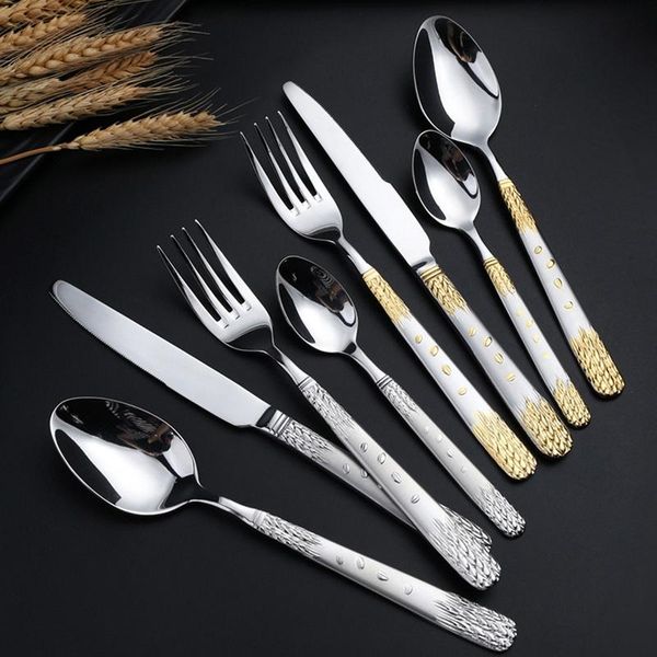 

forks gold cutlery stainless steel flatware set tableware dinnerware knife spoon fork 4 pcs /set