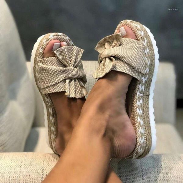 

summer slippers women shoes wedge thick bottom bow fashion 2021 plus size1, Black