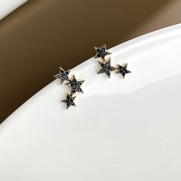 

stud 14k gold 925 silver sterling earrings black zircon star for women jewelry daily 2021 trend, Golden;silver