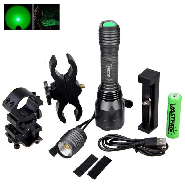 

10000lm led tactical rgb hunting torch+remote switch+18650 battery+2*rifle scope mount+usb charger+case flashlights torches