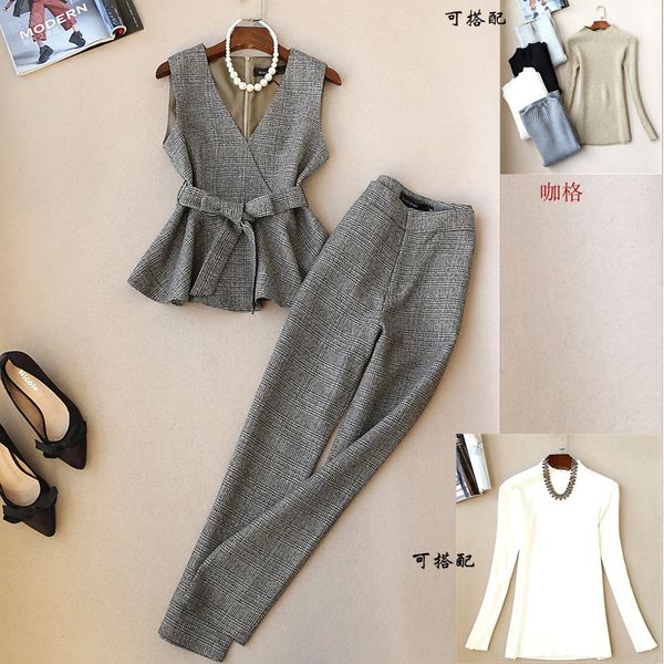 

women's jumpsuits & rompers women fashion clothing set elegant sleeve suit vest and pants two-pieces one njvl, Black;white