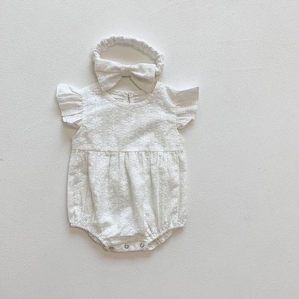 

born romper for girls ruffle sleeves white embroidery 2021summer casual cotton rompers+headband 2pcs baby girl clothes jumpsuits, Blue