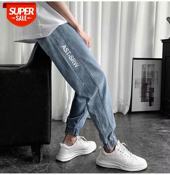 

jeans men's trousers nine-point self-cultivation small feet students tied flow men and women casual pants #zs25, Blue
