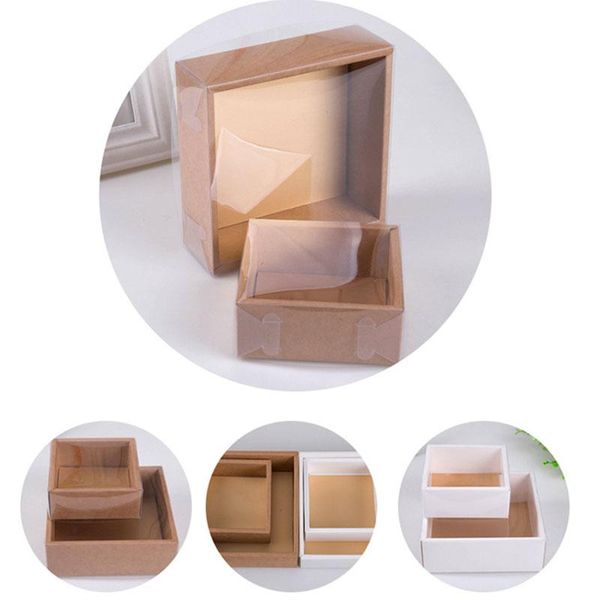

gift wrap 10pcs transparent pvc window kraft paper packing box delicate drawer display wedding cookie candy cake boxes