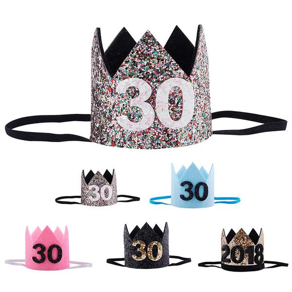 

party hats 1pc 1/18/30 birthday caps flower crown 1st hat born baby anniversary headband decorations