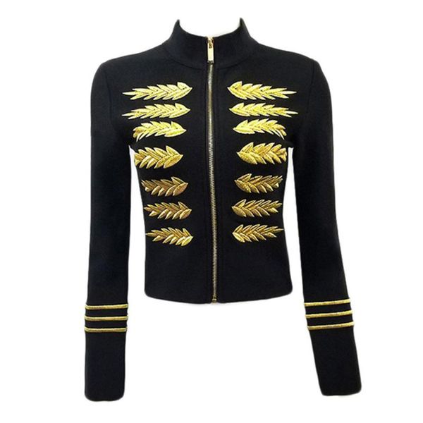 

women's jackets embroidered bandage jacket casual coat 2021 autumn round neck long sleeve skinny short, Black;brown