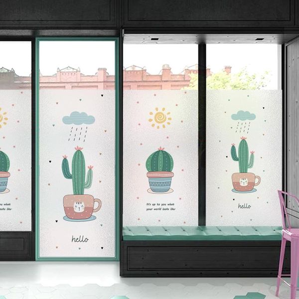 

window stickers self adhesive frosted film privacy glass sticker matte anti-uv for shower door cactus plant static