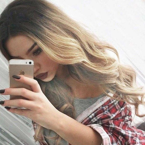 

2 color gold / brown gradient long curly wig ffy chemical fiber hair, Black