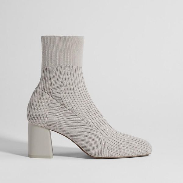 

boots 2021 autumn ankle women thick-heeled high heels british style stretch knit socks shoes woman botas, Black