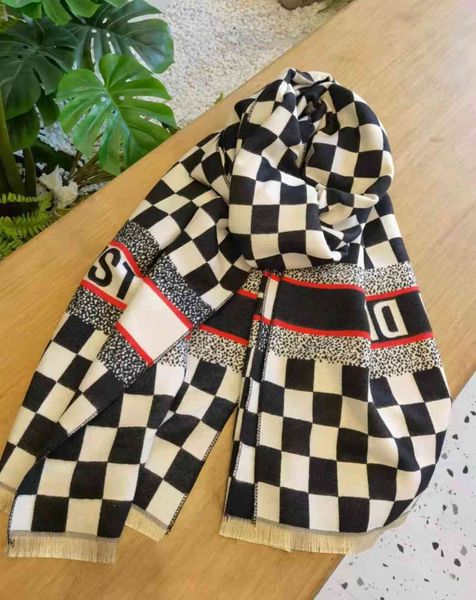 

design ins chessboard check silver shawl couple autumn korean warm scarf black and white check scarf live broadcast, Blue;gray