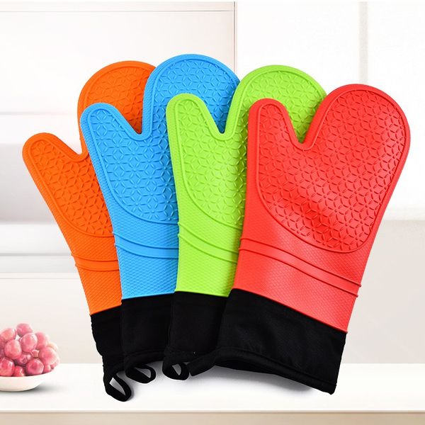 Extra lange Silikon-Ofenhandschuhe, hitzebeständige Handschuhe mit rutschfestem und Baumwollfutter für Küche/Kochen/Backen/Mikrowelle