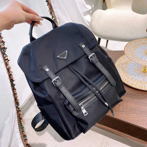 

classic 2021 mens black backpacks designers black school bags backpack nylon with string luxury shouler bags triangle medium size fashion tr