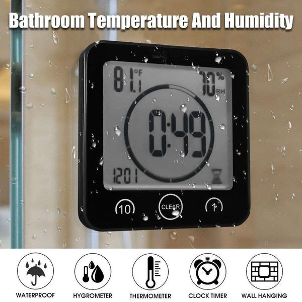 

wall clocks digital timer clock waterproof lcd shower suction stand alarm temperature humidity bath weather station for home