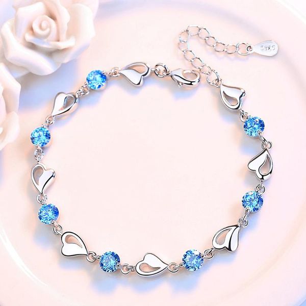 

charm bracelets heart bracelet silver plated blue crystal for women & bangles jewelry white pink zircon charms gift, Golden;silver