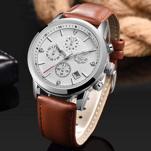 

wristwatches 2021 lige watch men sport quartz clock mens watches leather fashion business waterproof relogio masculino, Slivery;brown