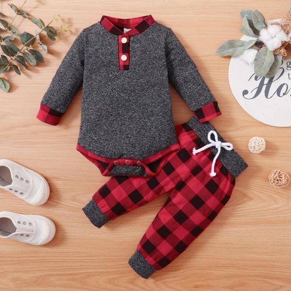 

clothing sets est arrival baby plaid print/camouflage clothes set infant toddler boys long sleeve o-neck bodysuit+elastic waist trousers, White