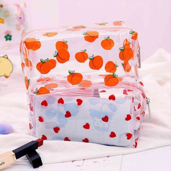 

japanese cute pvc transparent cosmetic bag large capacity portable toilet girls travel storage waterproof beauty case