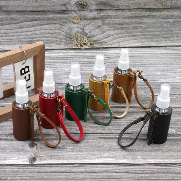 

storage bottles & jars e7cf empty spray bottle pu leather hand sanitizer hanging keychain holder refillable travel carriers reusable