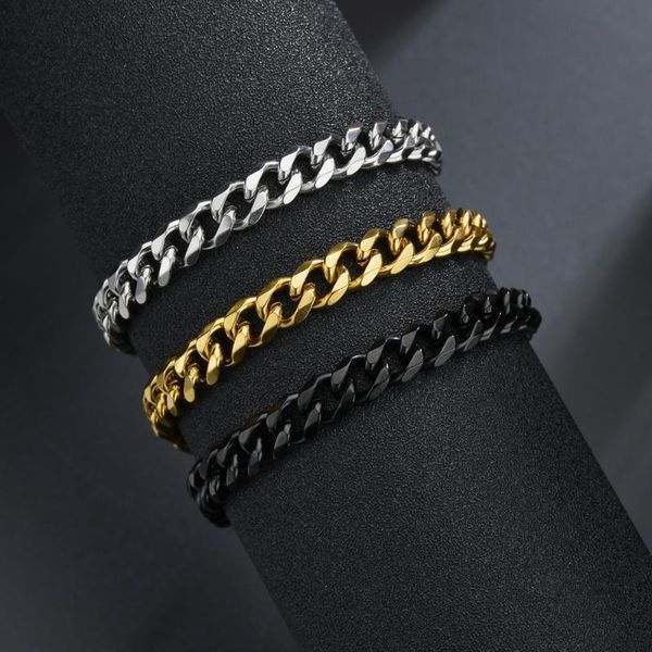 

link, chain stainless steel bracelets for men blank color punk curb cuban link 3/5/7mm width on the hand jewelry gifts, Black