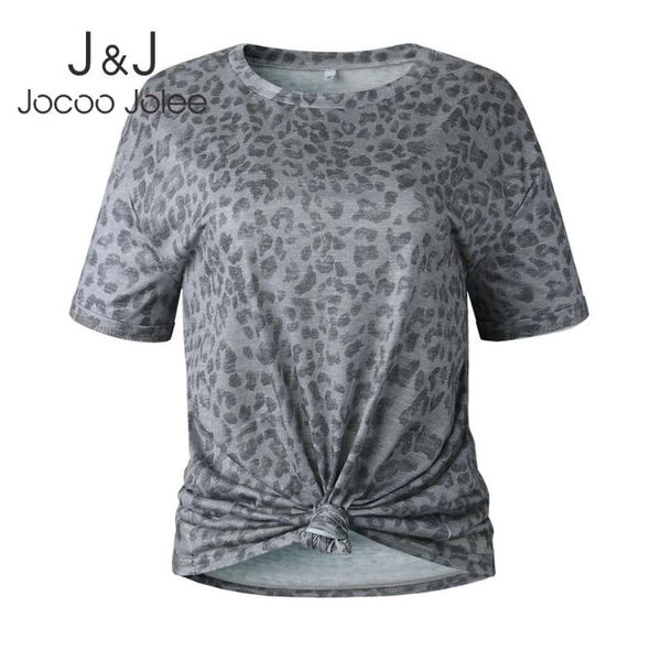 

women's t-shirt jocoo jolee causal cotton loose short sleeve o neck leopard print t shirt female vintage harajuku shirts tunic outwear, White