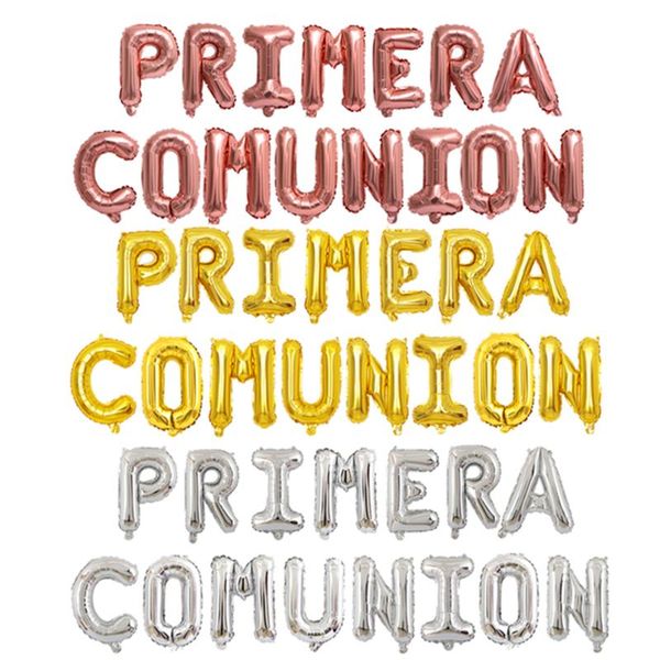 

party decoration holy first communion rose gold foil balloons banner spanish primera comunion hanging bunting baptism ceremony decor