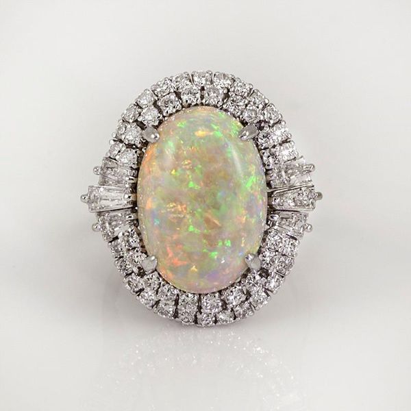 

wedding rings modyle silver color romantic cz big white fire opal for women drop bands ring, Slivery;golden