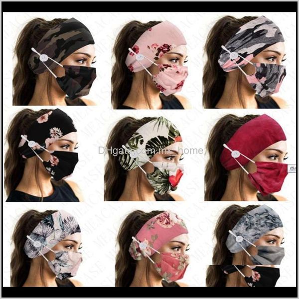 

floral camouflage fashion face mask color matching hairband facemask button sports headbands two piece masks for women lady edxew hair qeh60, Slivery;white