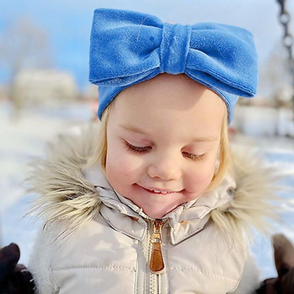 

caps & hats soft comfortable velvet toddler hat and headband two piece set solid color handmade bowknot infant cap baby girls headwear, Yellow