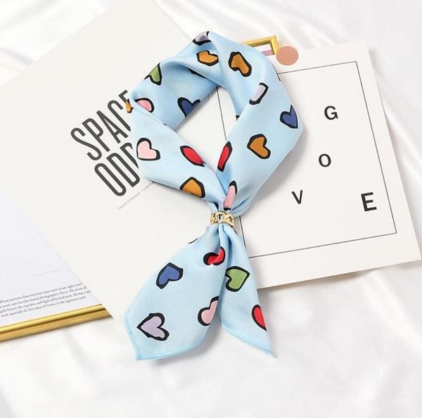 

scarves 50*50cm 2021 sweet hearts prints women casual multifunction polyester small square wraps head scarf handkerchief, Blue;gray