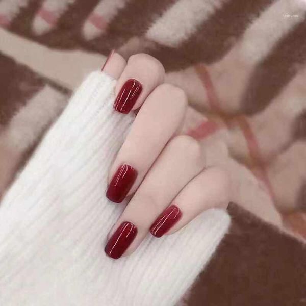 

ins spring product long square head solid color deep wine red fake nails nail salon supplies and tools false nails1, Red;gold
