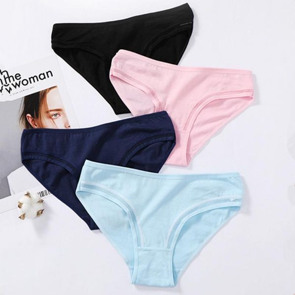 

women's panties l-2xl womens cotton briefs 8 solid color underwear female underpants lingerie mid-rise for women, Black;pink