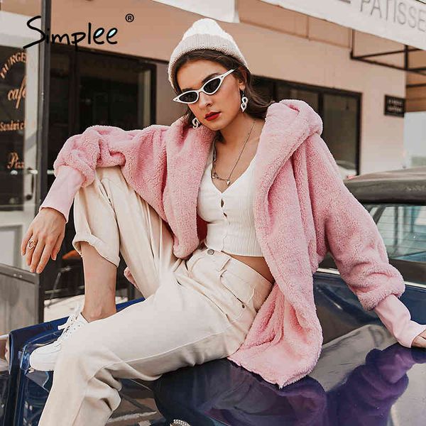 

elegant autumn winter women faux high street fashion long sleeve solid female jacket chic fur jackets 4 colors 210414, Black