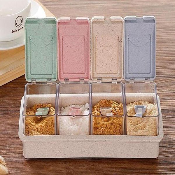 

storage bottles & jars 4 in 1 kitchen cruet condiment pot for wheat straw seasoning salt jar box environmental material
