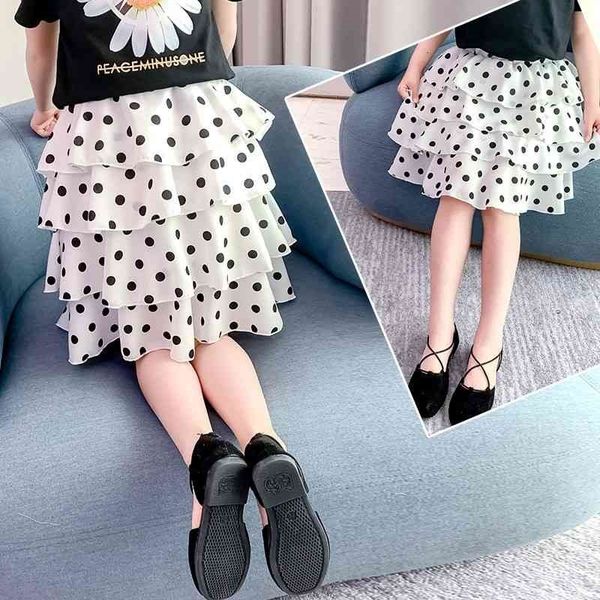 

casual for children clothes kids polka dot chiffon school girls princess skirts 8 10 12 14 years 210331, Blue