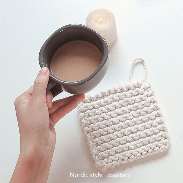 

bohemia woven pot holder cotton heat resistant cup mug mat coffee tea drink placemat table decoration accessories mats & pads
