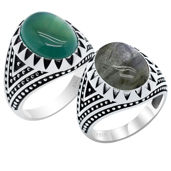 

natural agate stone moonstone 925 silver men ring handmade turkish jewelry thai retro punk for party wedding fine cluster rings, Golden;silver