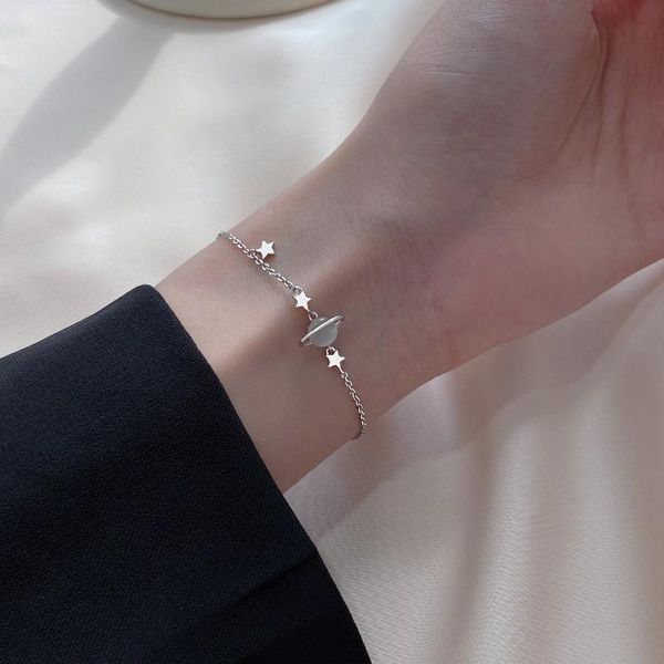

link, chain 925 sterling silver planet bracelet female ins niche design student cat's eye stone forest girlfriends two-person jewelry, Black