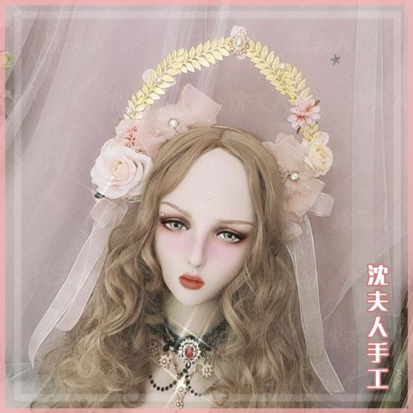 

party masks vintage flower series golden crown halo headband tea pearl feather fan shape hair ornament lolita accessories