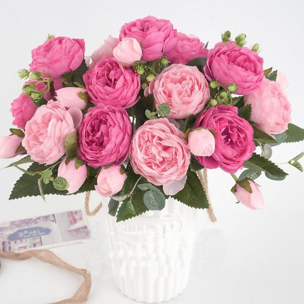 

decorative flowers & wreaths 5 big heads/bouquet peony artificial home decoration accessories wedding party silk peonies diy craft roses
