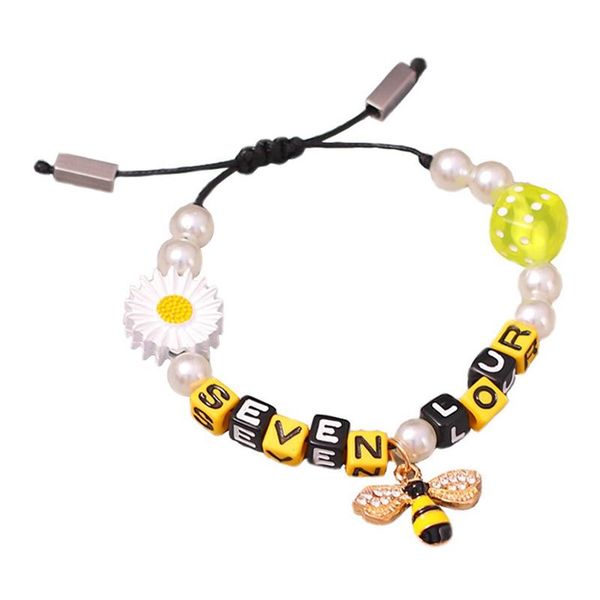 

beaded, strands vintage fashion bangle ethnic party bee bracelet dice sunflower adjustable, Black