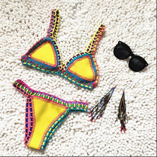 

arrivals summer girls fashion women tracksuits yellow white blue black knitting two piece bikinis swimsuits, Gray