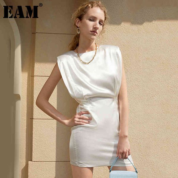 

[eam] women white shaped temperament dress round neck sleeveless loose fit fashion spring summer 1dd8058 210512, Black;gray