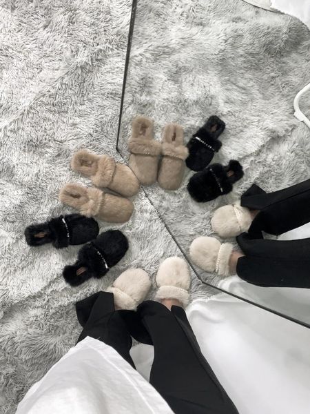 

slippers autumn and winter fluffy baotou casual 2021 fashion designer outdoor women shoes for pearl trend pure color mules, Black