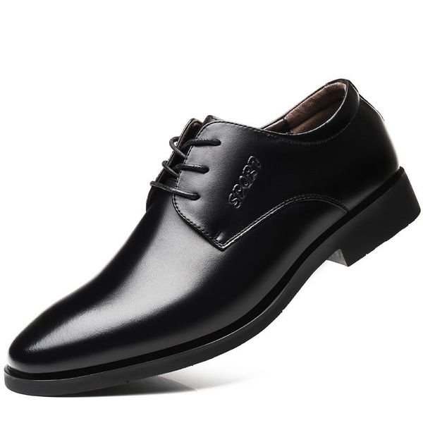 

dress shoes genuine leather men wedding formal fashion lace up mens business casual oxford for, Black