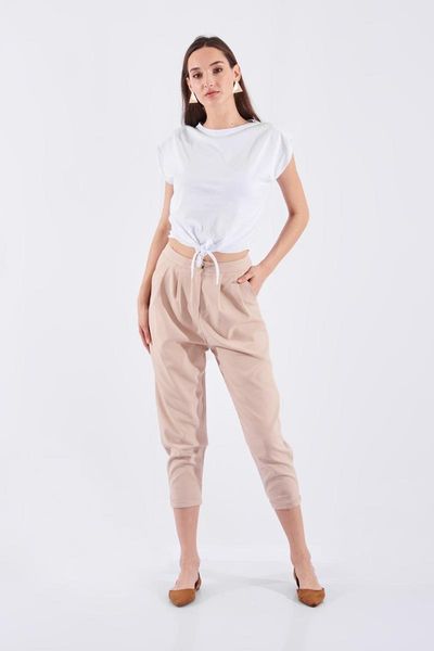 

beige women's fabric trousers pants & capris, Black;white