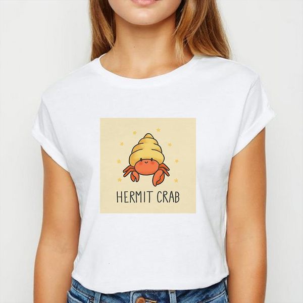 

loose animal hermit crab pretty mens and women spring summer harajuku persionalized short sleeve o collar, White;black