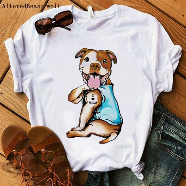 

zogankin i love mom women t shirts dog printed summer fashion casual clothes harajuku kawaii tee girl, White