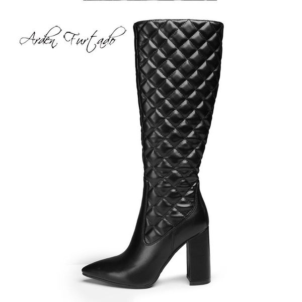 

boots arden furtado 2021 fashion women's shoes pointed toe white block heels zipper elegant thigh high 43 45, Black