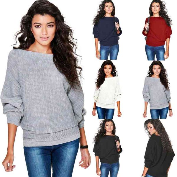 

women's stylish bar arrival women batwing sleeve knitted pullover loose sweaters jumper knitwear womans sweater dropship, White;black